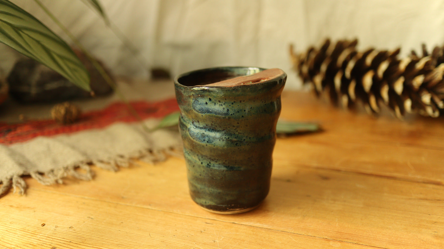 Spiral Tumbler speckled blue and brown glaze