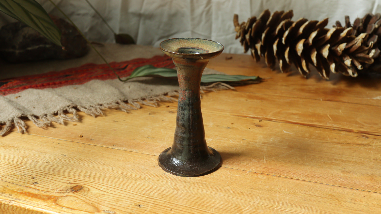 Candlestick holder, blue/black glaze
