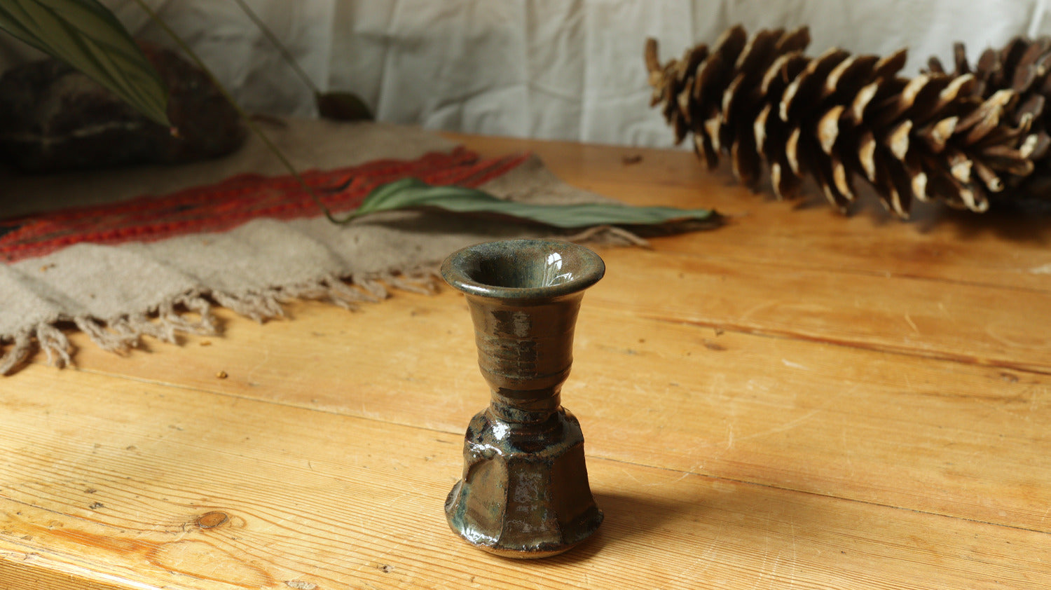 Candlestick holder, blue/black glaze
