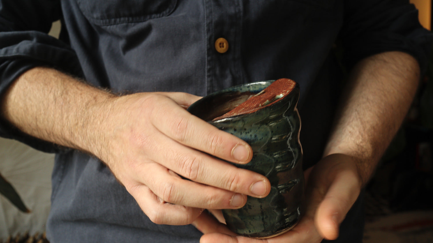 Spiral Tumbler speckled blue and brown glaze