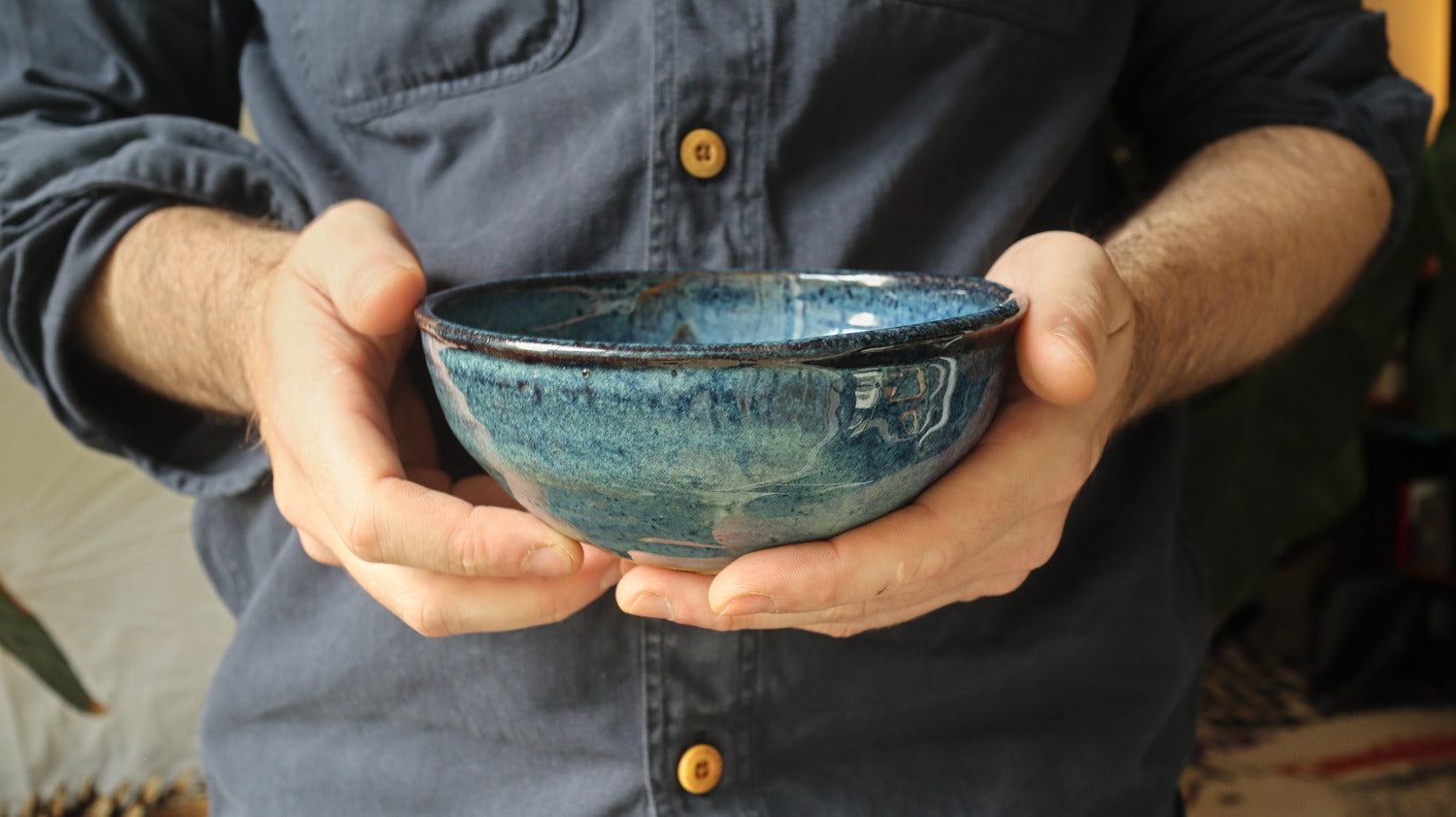 General purpose bowl, varigated blue glaze