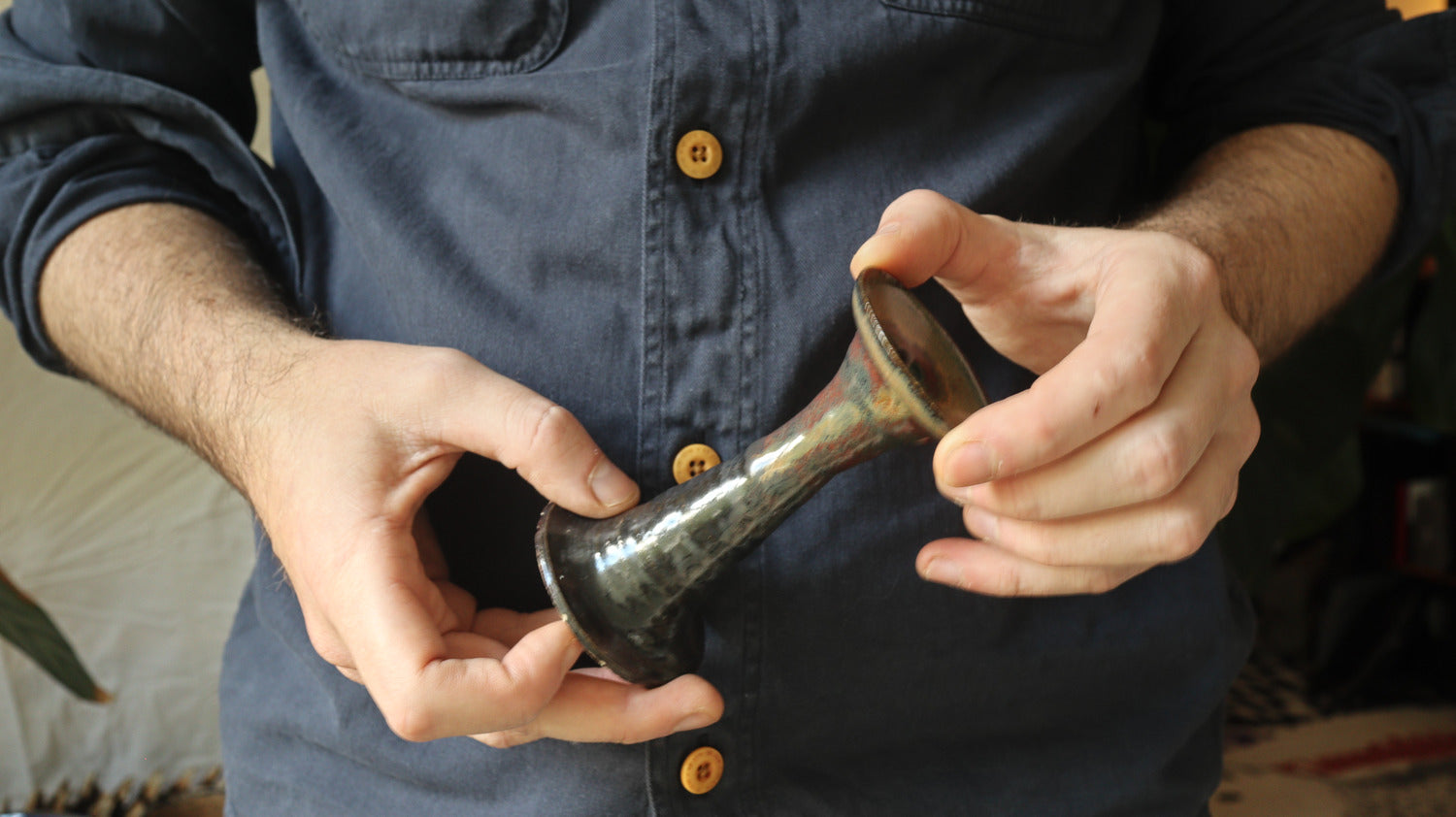 Candlestick holder, blue/black glaze