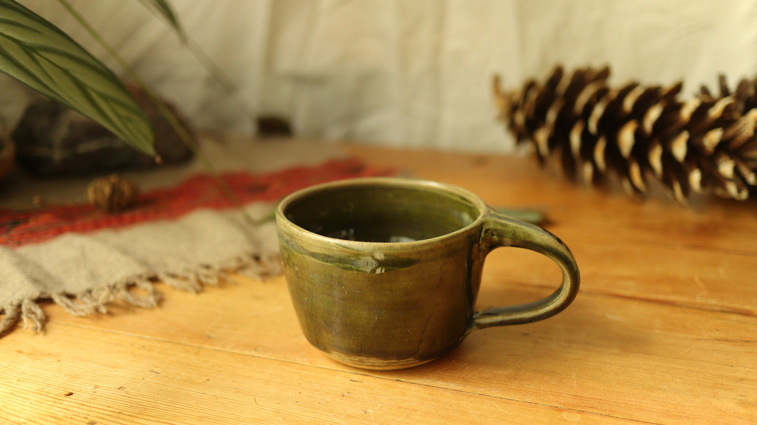 Wide mug, green glaze