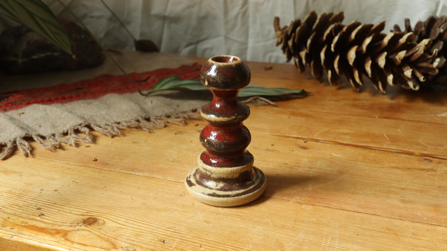 Candlestick holder, brick red