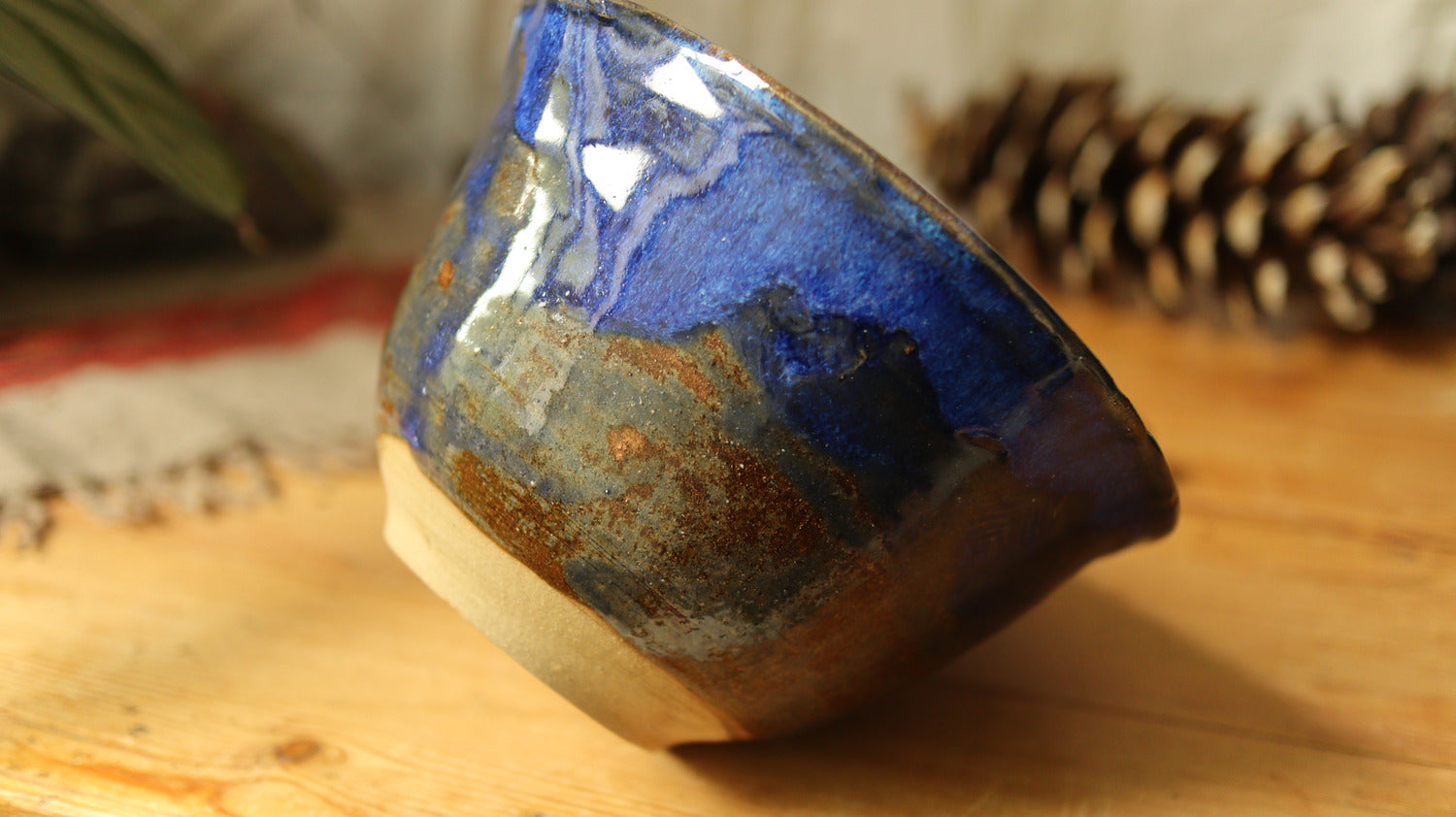 Nesting set of mixing bowls, blue glaze.
