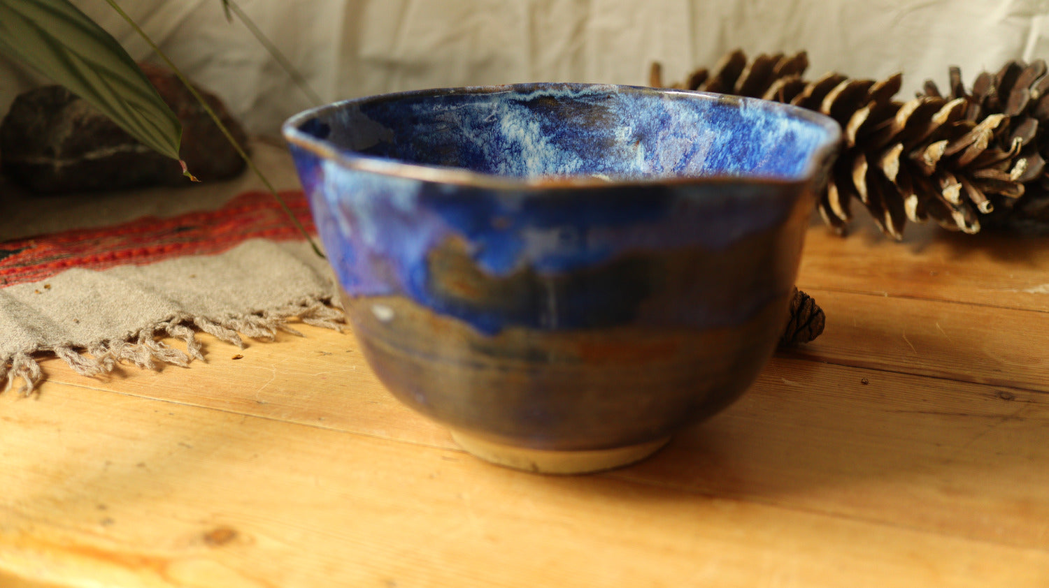 Nesting set of mixing bowls, blue glaze.