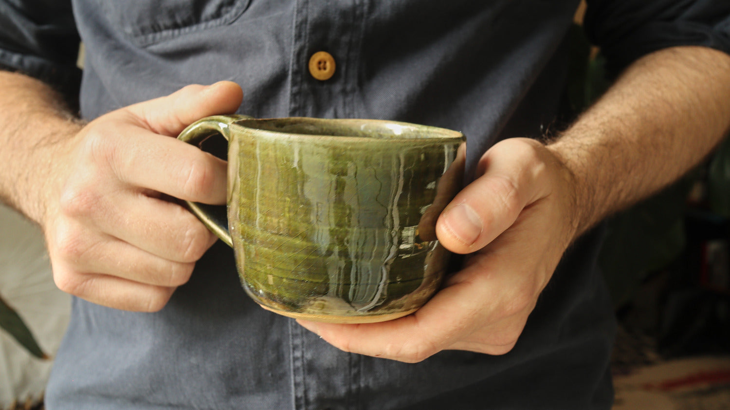 Wide mug, green glaze