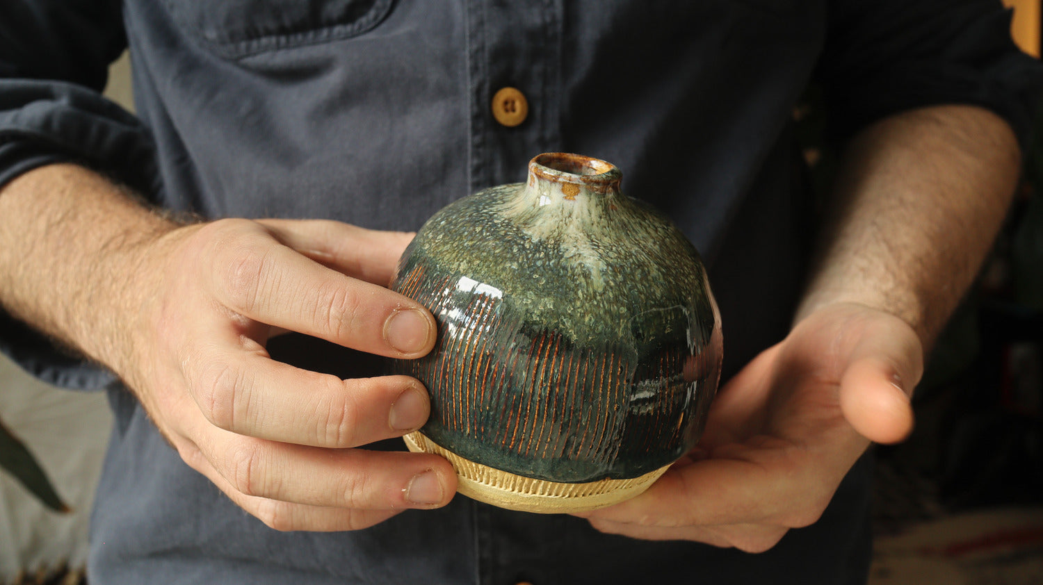 Bud vase, floating iron glaze