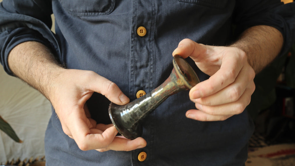 Candlestick holder, blue/black glaze